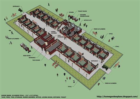 B20H - Large Horse Barn for 20 Horse Stall - 20 Stall Horse Barn Plans ...