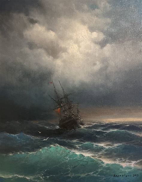 Ship at Sea, Seascape, Oil on canvas Painting by Gagik Arakelyan ...