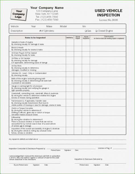 Best Truck Inspection Checklist Template Excel Example | Vehicle ...