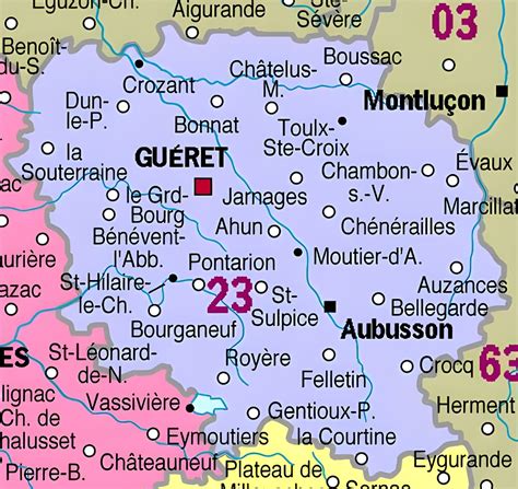 Carte des principales communes de la Creuse