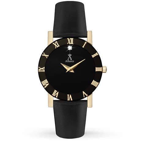 Allurez Women's Black Dial & Leather Strap Stainless Steel Watch - AW110