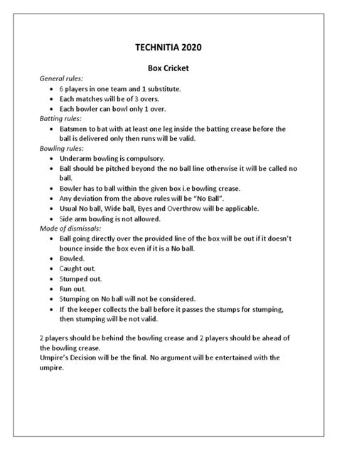 Box Cricket Rules | PDF