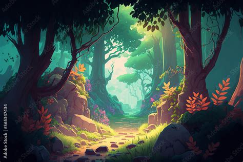 Concept art illustration of a magical forest. Forest landscape ...