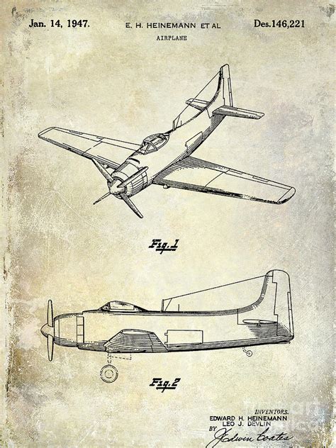 1947 Airplane Patent Photograph by Jon Neidert - Pixels