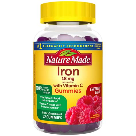 Nature Made Iron Gummies 18 mg with Vitamin C, 72 ct for Red Blood Cell ...