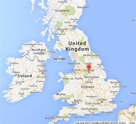 Sheffield on Map of UK