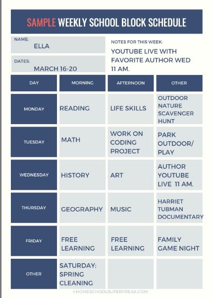 School Schedule at Home and Free School Schedule Template Printable ...