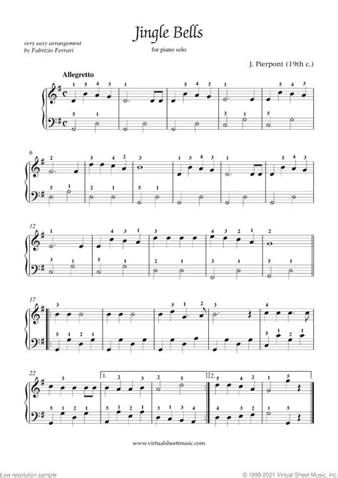 Free Jingle Bells sheet music for piano solo - High-Quality (PDF)