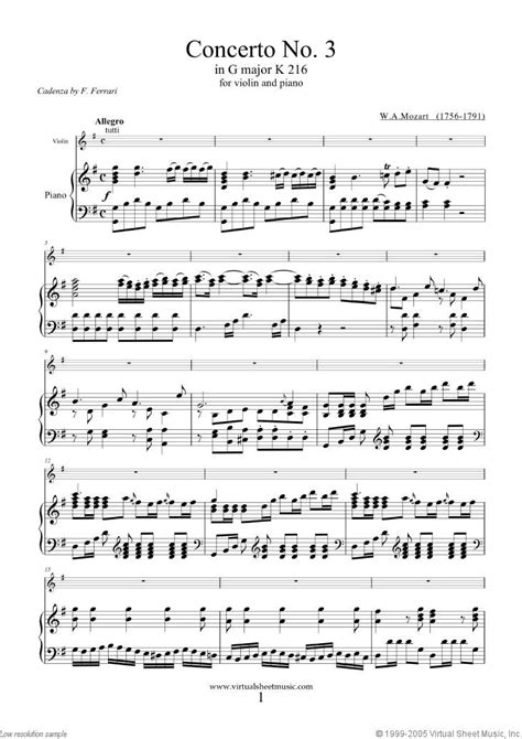 Mozart: Violin Concerto No. 3 in G major K216 sheet music (PDF) | Sheet ...