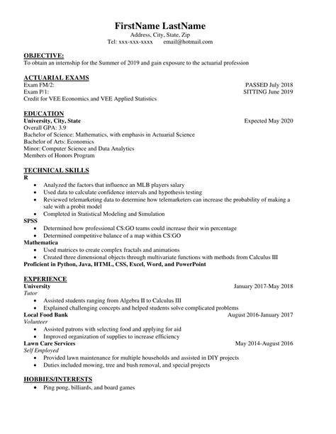 Third year student looking for resume advice : r/actuary