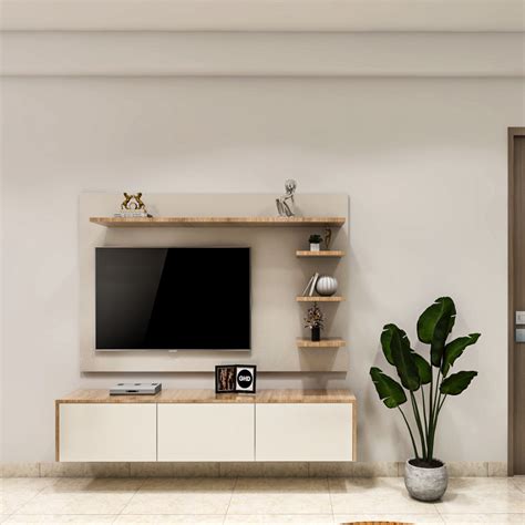 Compact TV Unit Minimalist Interior Design With Wood And White Storage ...