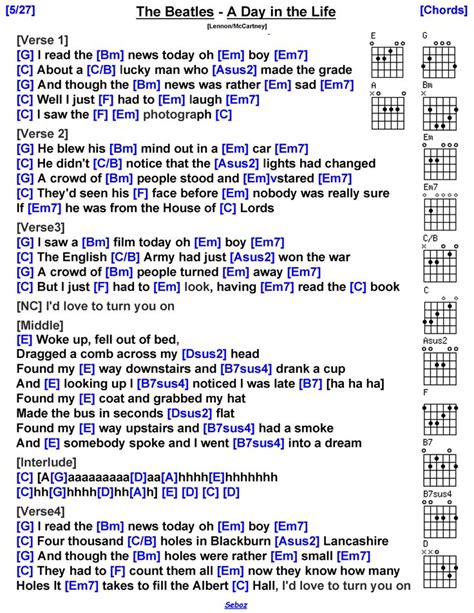 The Beatles - A Day in the Life | Lyrics and chords, Guitar chords and ...