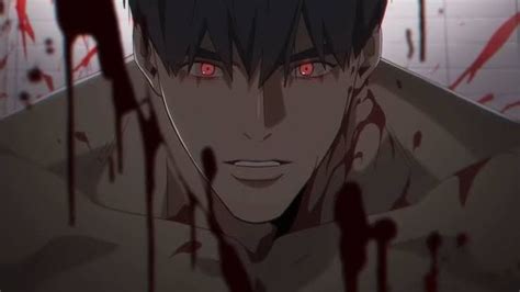 an anime character with red eyes and blood dripping all over his body ...