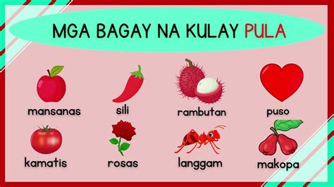 Kulay Pula| MGA BAGAY NA KULAY PULA| Kindergarten - YouTube