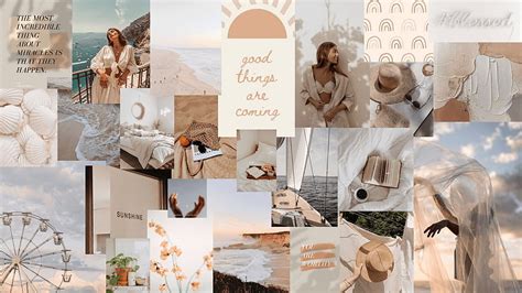 Laptop Backgrounds Aesthetic Collage, beige aesthetic collage laptop HD ...