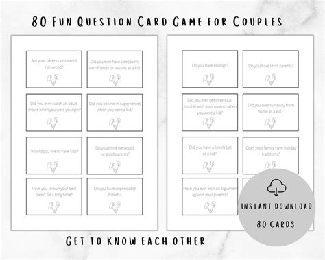 80 Printable Question Card Game for Couples to Get to Know Each Other ...