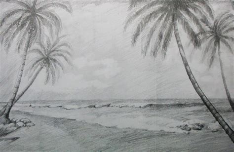 How to Draw a Beach Landscape with Pencil | Drawing scenery, Beach ...