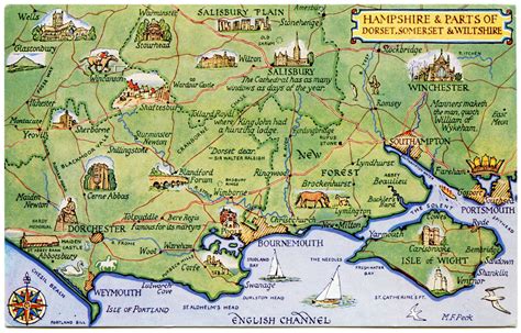 Postcard map of Hampshire and parts of Dorset, Somerset, and Wiltshire ...