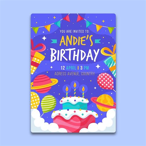 Premium Vector | Children's birthday card template with cake and planets