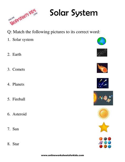 Solar System Worksheets for grade 1-4