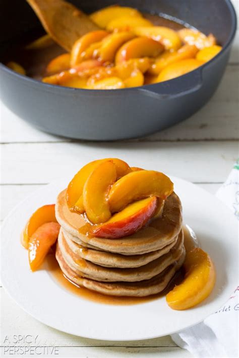 Cinnamon Pancakes + Peach Syrup Recipe