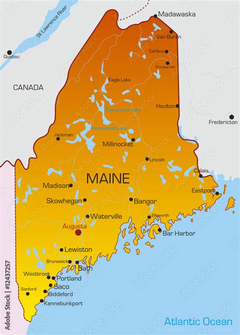 Vector color map of Maine state. Usa Stock Vector | Adobe Stock