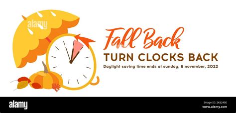 Fall Back banner, Daylight Saving Time Ends web reminder. Change clock ...