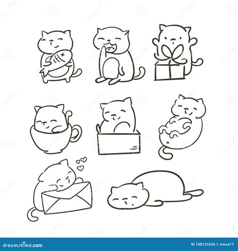 Doodle Cute Little Cat Vector Sletch Coloring Book Royalty-Free Stock ...