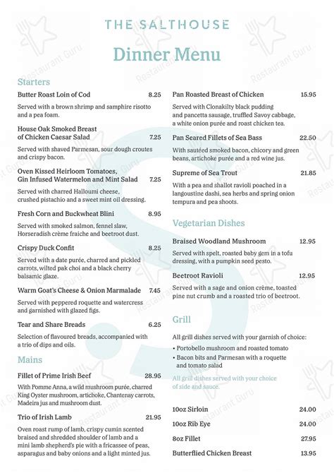 Menu at The Salthouse Bar & Restaurant, Ballycastle