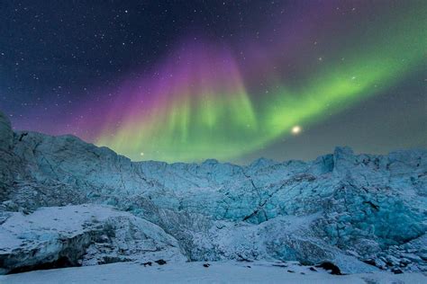 Beautiful photo of the northern lights above the Russell glacier in ...