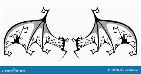 Gothic Wings Tattoo. Set of Labels and Elements. Vector Set ...