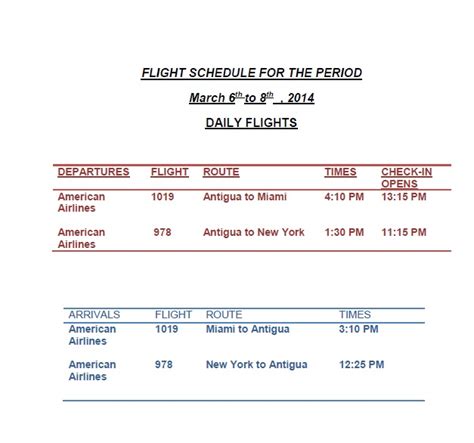 American Airlines Flight schedule February - March