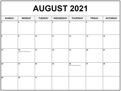 Free August 2021 Calendar Printable - Blank Templates