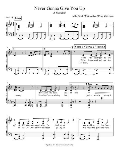 Never Gonna Give You Up Sheet music for Piano (Solo) | Musescore.com