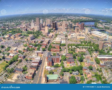 Downtown Hartford, Connecticut Skyline Seen in Summer by Drone Stock ...