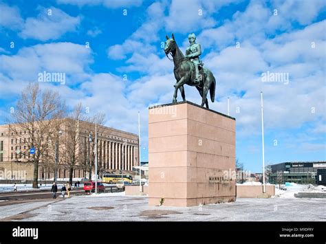 HELSINKI, FINLAND - MARCH 13, 2010: The equestrian statue of the ...