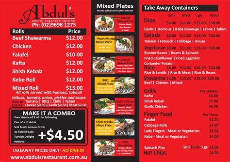 Take Away Menu - Abdul Lebanese Restaurant, Surry Hills, SydneyAbduls ...