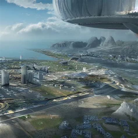 A coastal city near some mountains, sci-fi, space | Stable Diffusion ...