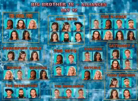 Big Brother 18 - ALLIANCES Cheat Sheet (DAY 12 - Wallpaper) : r/BigBrother