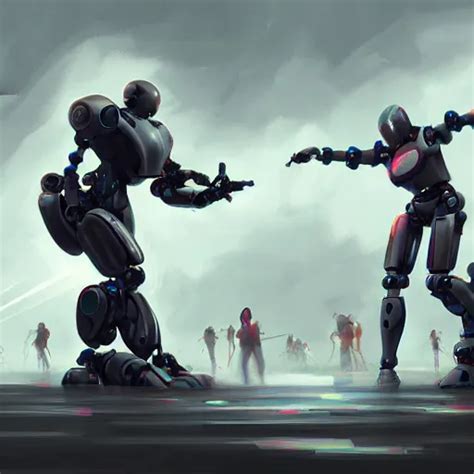 a battle between humans and robots, digital painting, | Stable Diffusion