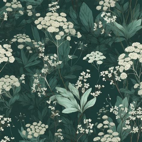 Premium AI Image | A dark green floral wallpaper with white flowers and ...