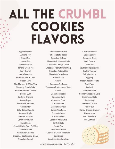 ALL Crumbl Cookie Flavors + PRINTABLE List - Bellewood Cottage