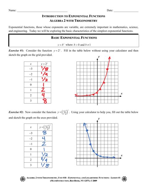 Exponential Functions Worksheet