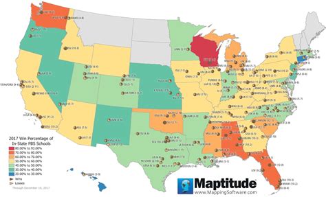 Maptitude Map: 2017 FBS Win Percentage by State