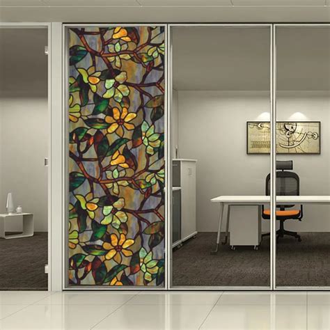 3D Static Cling Frosted Floral Stained Glass Window Door Sticker Film ...