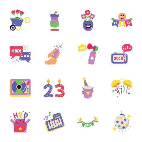 Set of Event Celebration Flat Stickers 19028625 Vector Art at Vecteezy