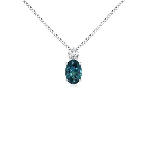 Oval Teal Montana Sapphire Solitaire Pendant with Diamond | Angara