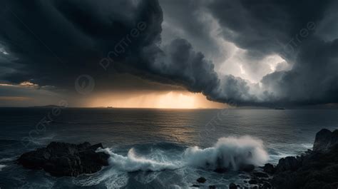 Dark Storm Cloud Over The Ocean And Oceans Background, A Sky That Looks ...