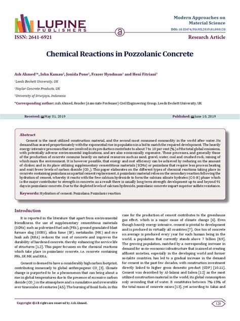 Chem Reactions in Pozzolanic Concrete - Ahmed Et Al | PDF | Cement ...