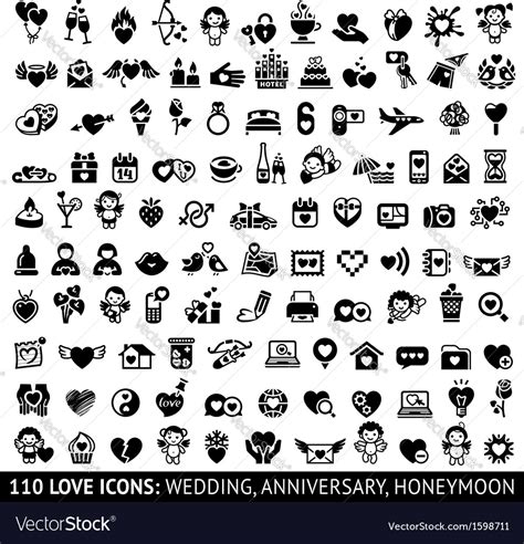 Set black icons love symbols Royalty Free Vector Image